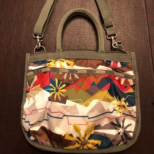 Lesportsac taupe/summer multi print handbag